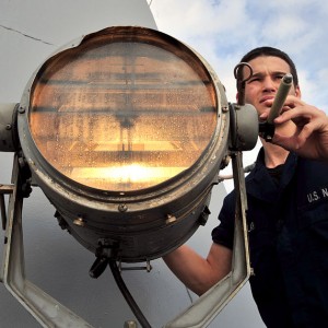 A member of the U.S. Navy aboard the Arleigh Burke-class guided-missile destroyer USS James E. Williams