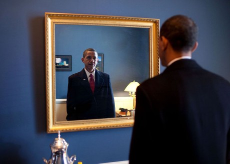 Barack Obama Looking Into A Mirror - Public Domain