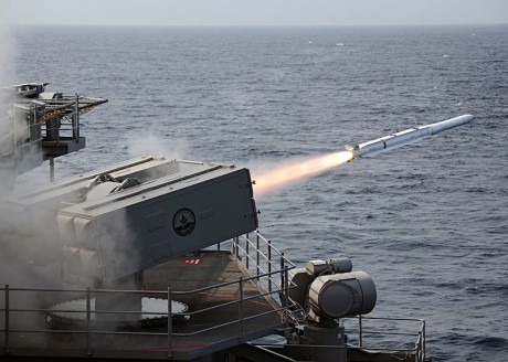 NATO Seasparrow surface missile is launched from the aircraft carrier USS George H.W. Bush - Publc Domain