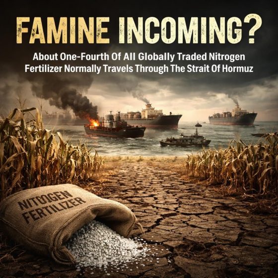 Famine Incoming? About One-Fourth Of All Globally Traded Nitrogen Fertilizer Normally Travels Through The Strait Of Hormuz